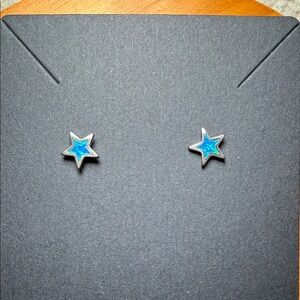 925 Silver Blue Opal Star Earrings